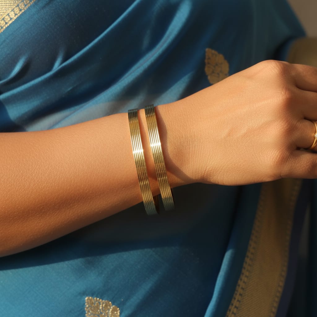 1 Gram Gold Ribbed Bangles 