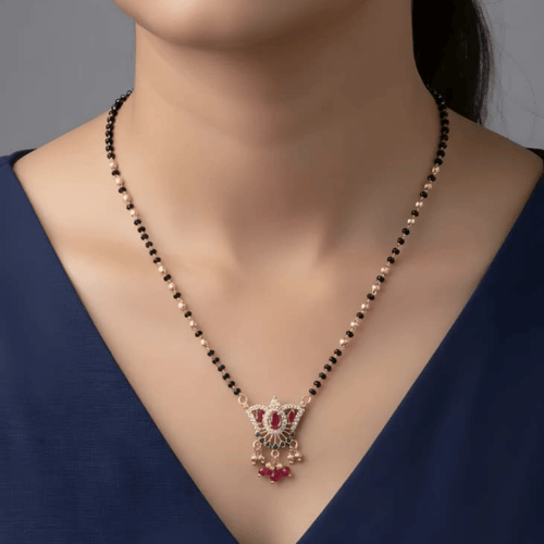 1 Gram Gold Ruby Emerald Peacock Mangalsutra
