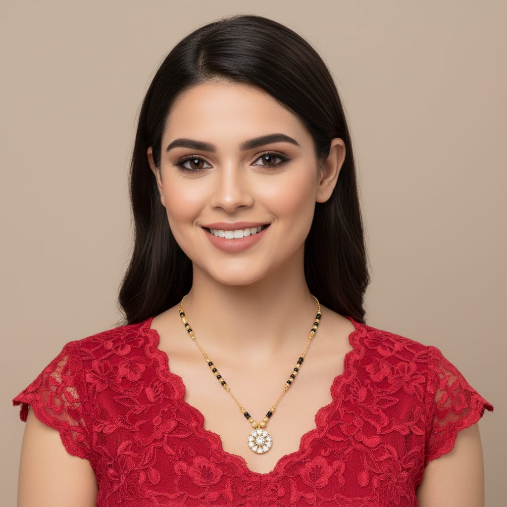 1 Gram Gold Sunflower CZ Pearl Mangalsutra