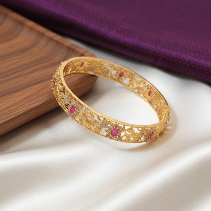 One Gram Gold Ruby Floral Bangles