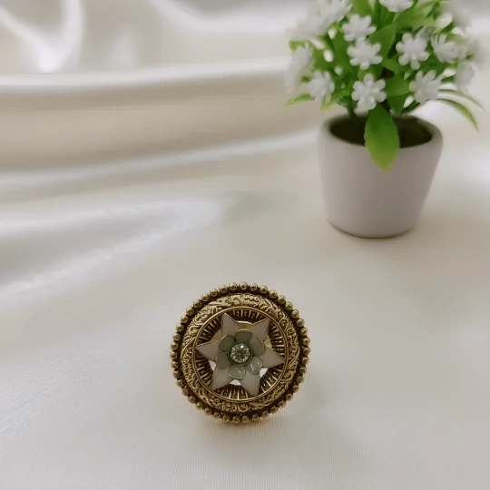 Rajwadi Antique Gold Dome Ring with Star Motif