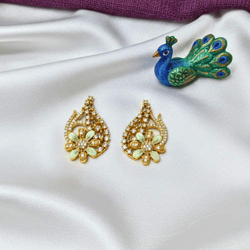 CZ Peacock Floral Chain Pendant Set with Earrings