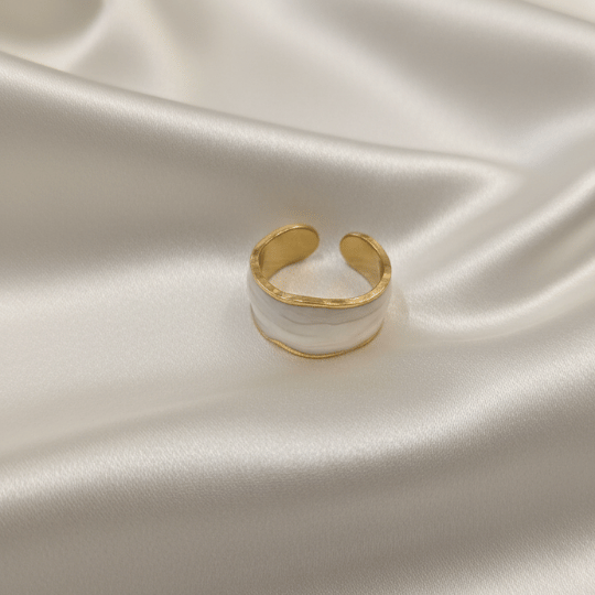 Broad White Enamel Open Band Rings