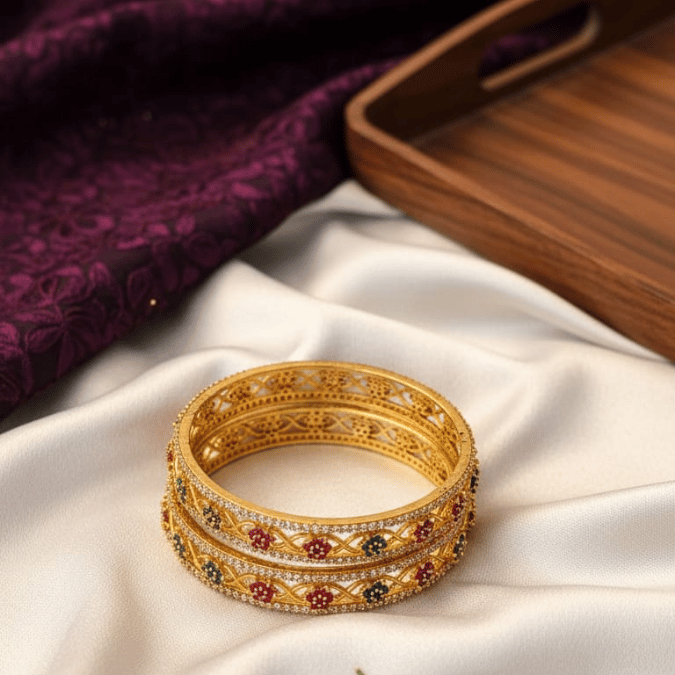 One Gram Gold Bangles with cz stones