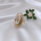 Rajwadi Oval Disc Ring with Pearl Halo & Floral Motif