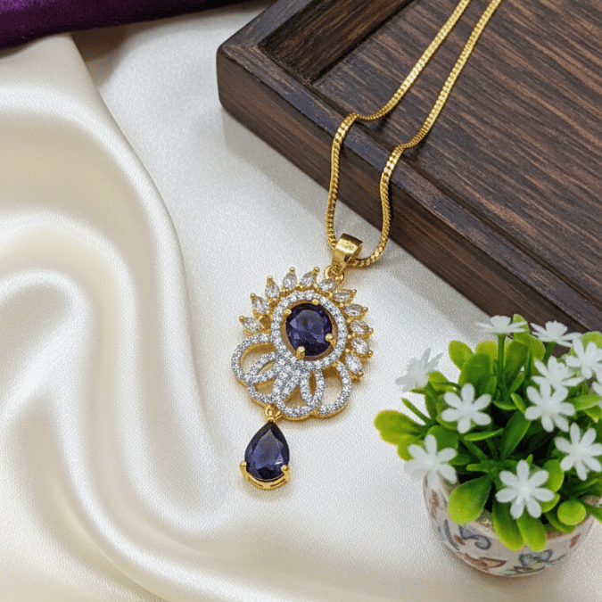 CZ Chain Pendant Set with Earrings – Purple Amethyst