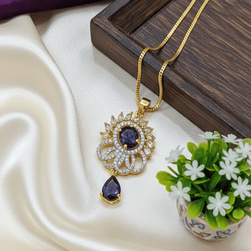 CZ Chain Pendant Set with Earrings – Purple Amethyst