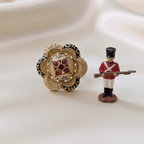 Rajwadi Black Meenakari Floral Ring with Ruby & Polki