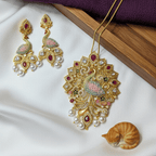 Peacock CZ Chain Pendant Set with Earrings – Ruby & Pearl