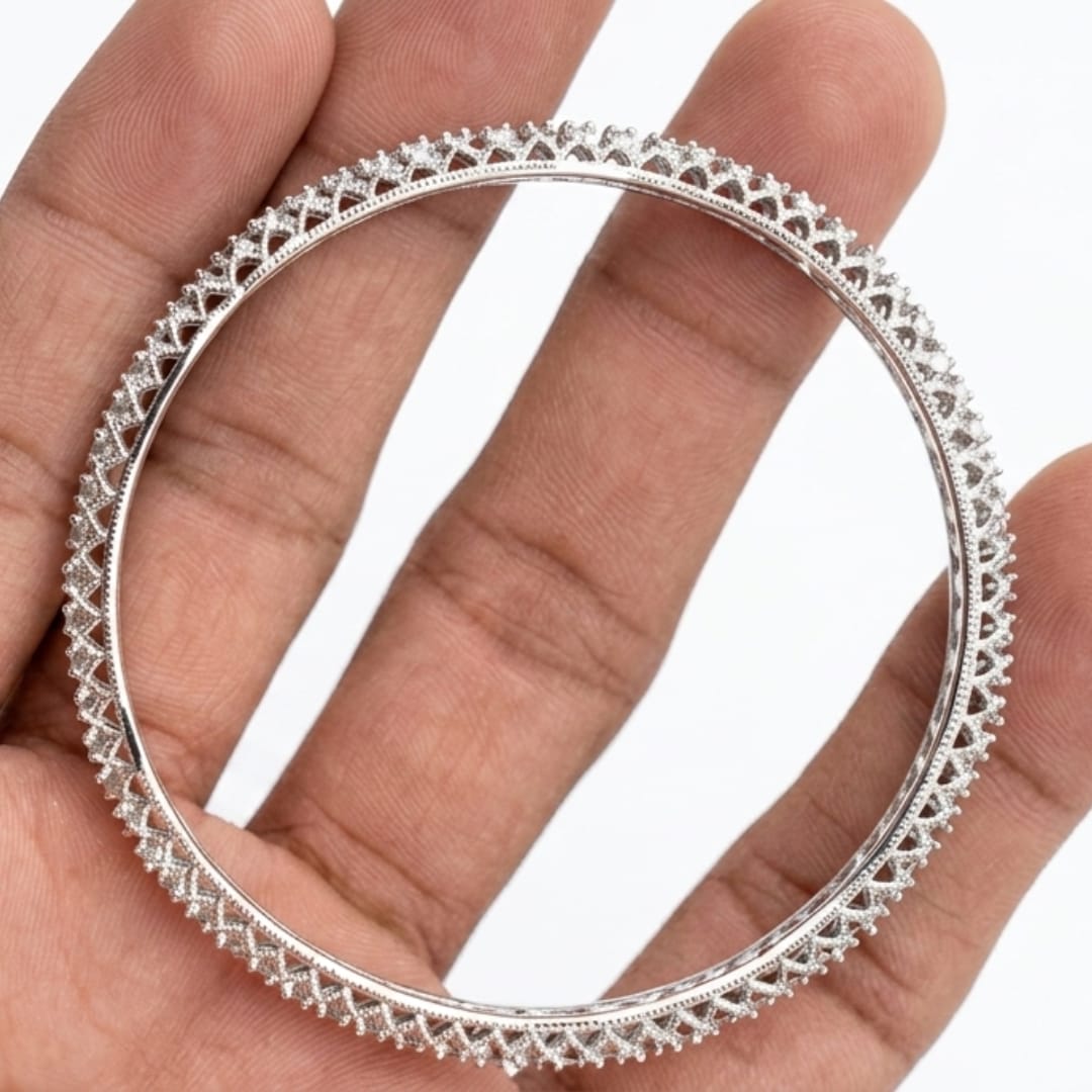 Square Cut CZ Bangles – Princess Stone American Diamond Bangle Set