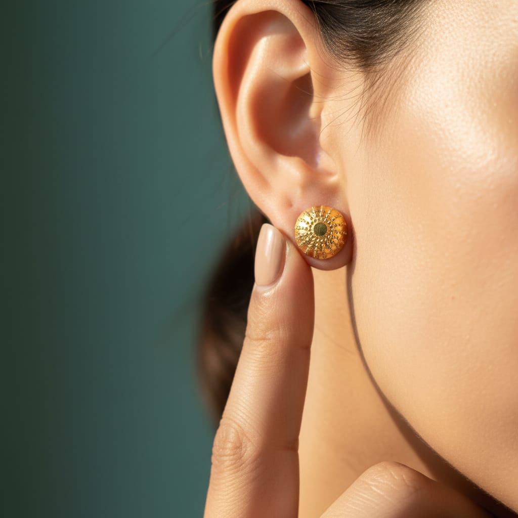 Granulation Dome Gold Stud Earrings