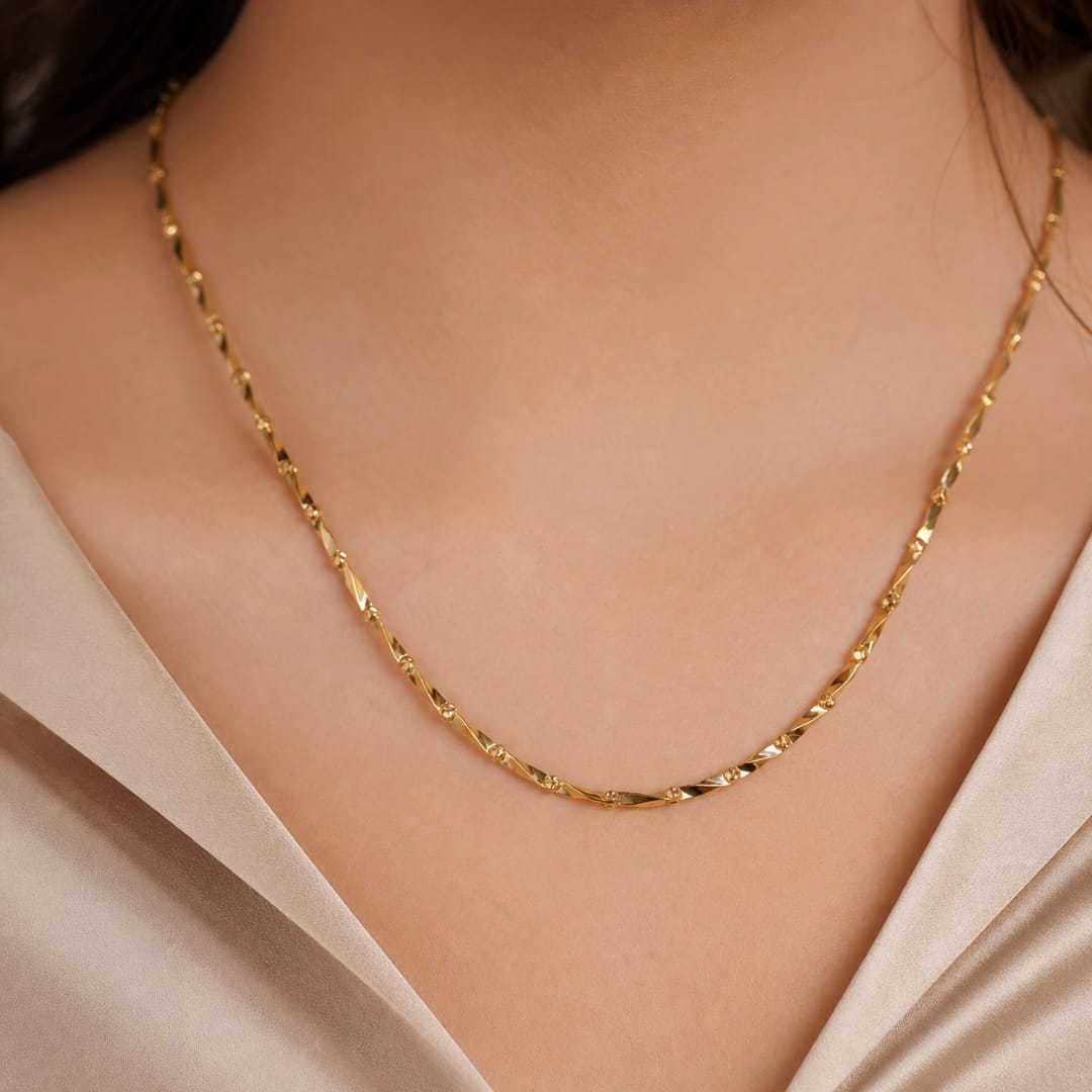 Micro Gold Plated Twisted Bar Link Chain