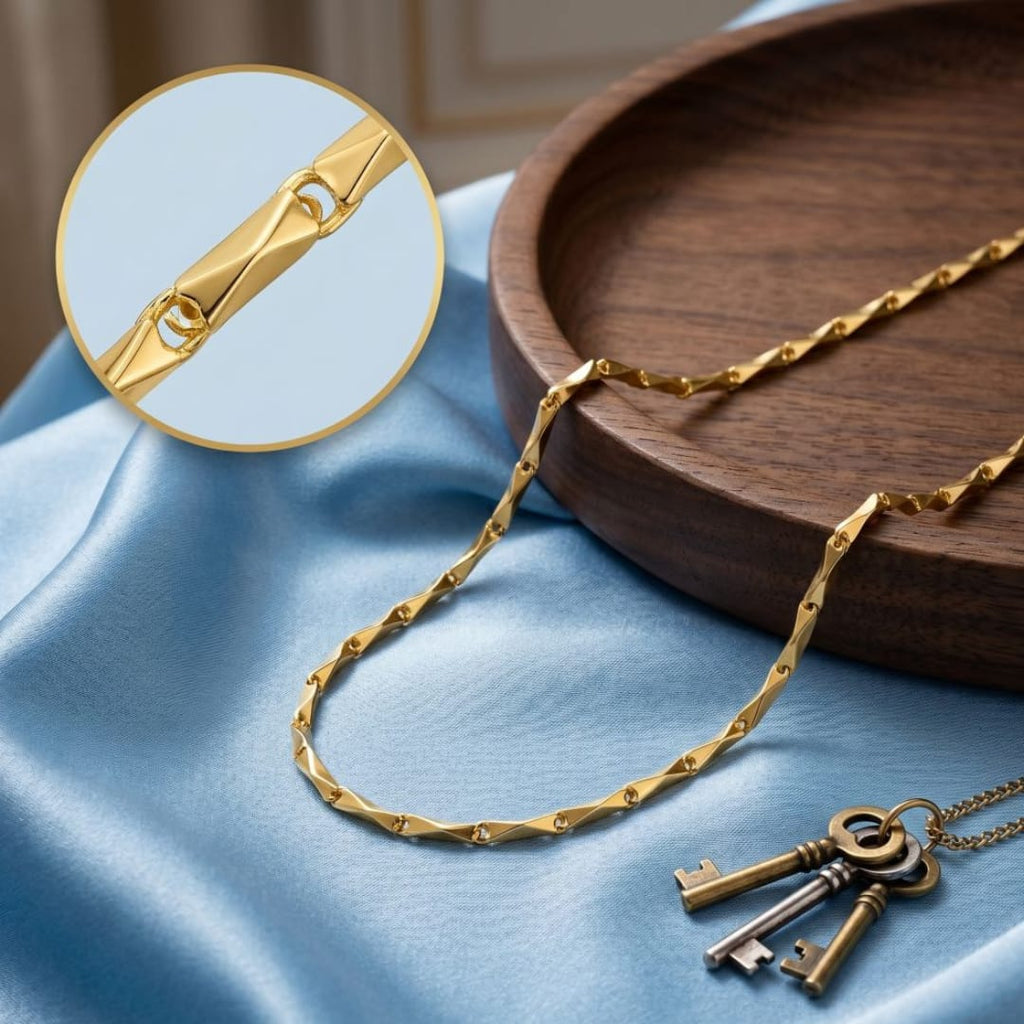 Micro Gold Plated Twisted Bar Link Chain