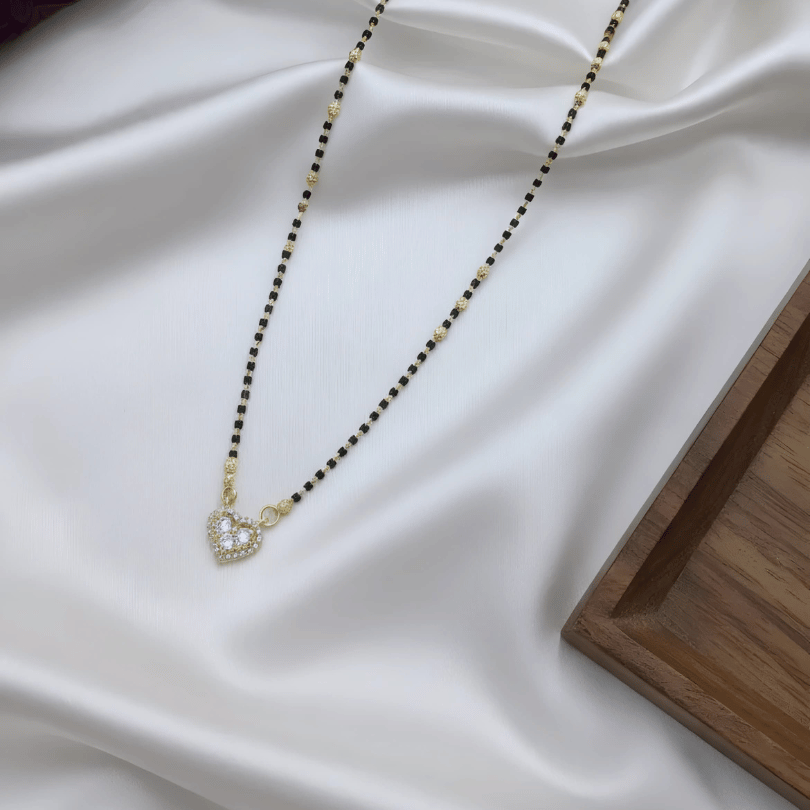 CZ Heart Pendant Mangalsutra | One Gram Gold
