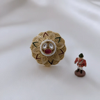 Rajwadi Kundan Floral Ring with Ruby & Pearl