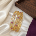 One Gram Gold Ruby Floral Bangles