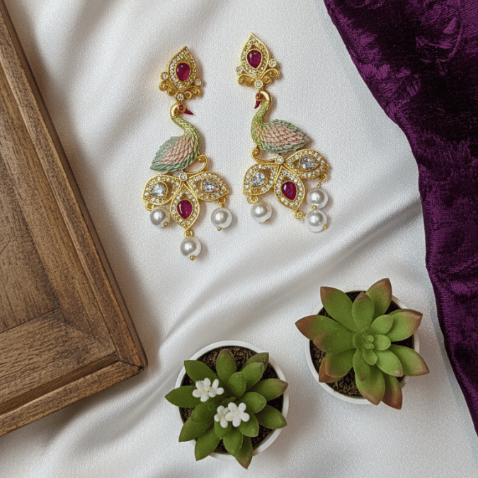 Peacock CZ Chain Pendant Set with Earrings – Ruby & Pearl