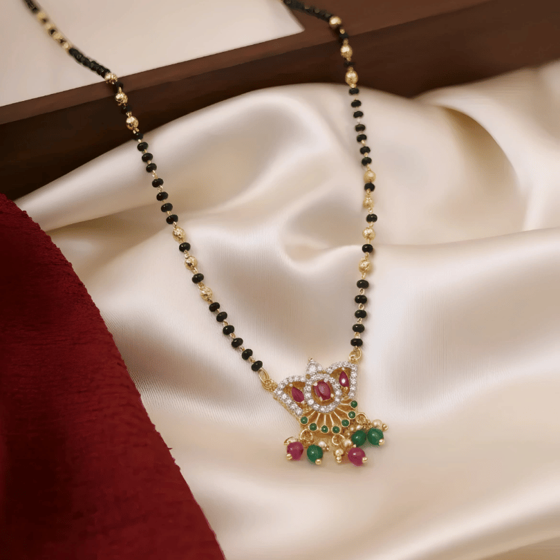 1 Gram Gold Ruby Emerald Peacock Mangalsutra