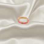 Pink Enamel CZ Bead Band Ring