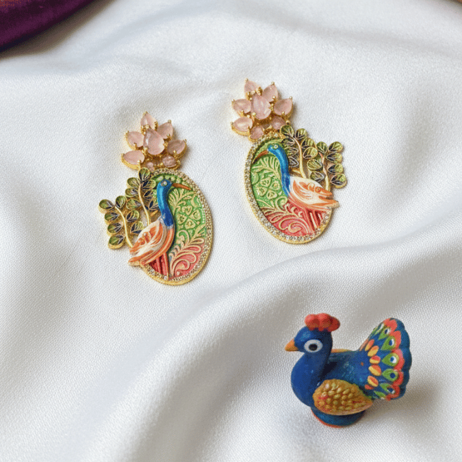 Meenakari Peacock Pendant Set with Earrings