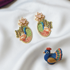 Meenakari Peacock Pendant Set with Earrings