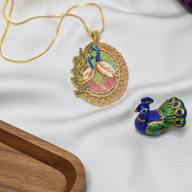 Meenakari Peacock Pendant Set with Earrings