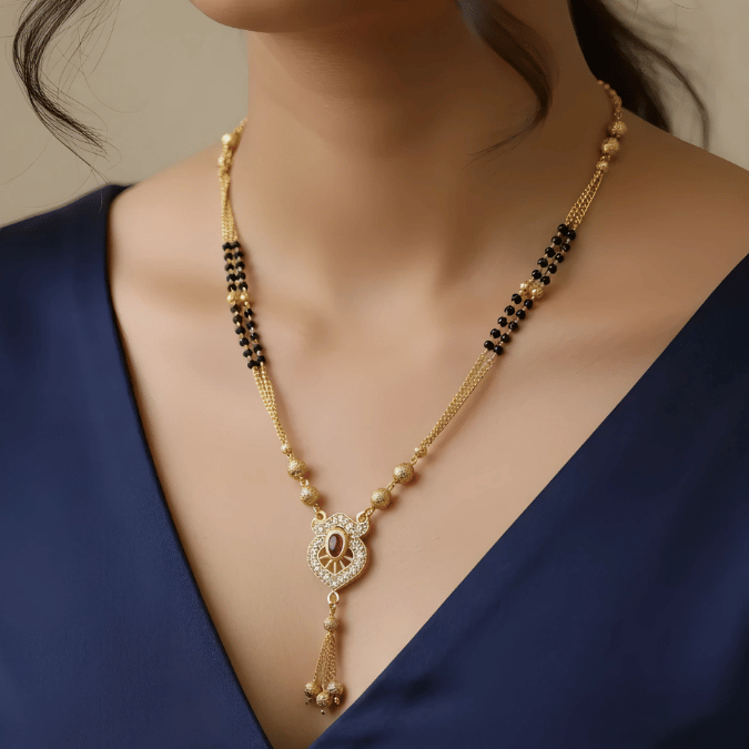 One Gram Gold Mangalsutra with Ruby Stone