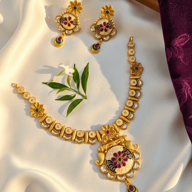Rajwadi Kundan Meenakari Necklace Set