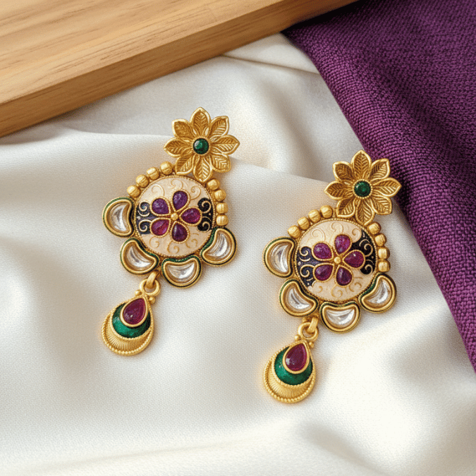 Rajwadi Kundan Meenakari Necklace Set