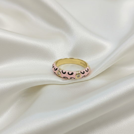 Blush Pink Leopard Print Enamel Dome Ring