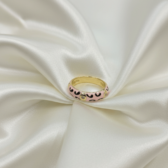 Blush Pink Leopard Print Enamel Dome Ring