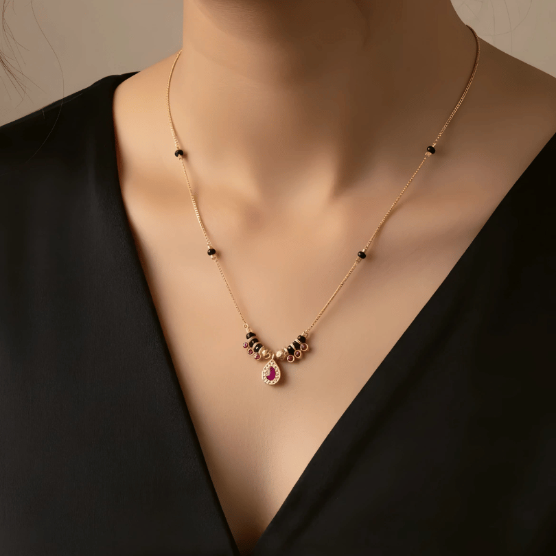 1 Gram Gold Mangalsutra with ruby penda1 Gram Gold Mangalsutra nt