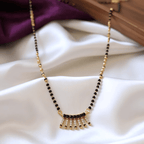 One Gram Gold Black Bead Mangalsutra with CZ Pendant