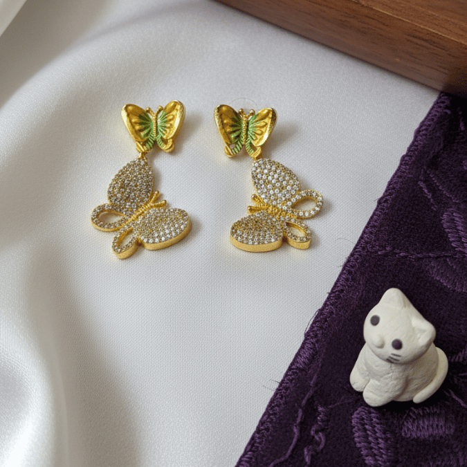 CZ Butterfly Chain Pendant Set with Earrings