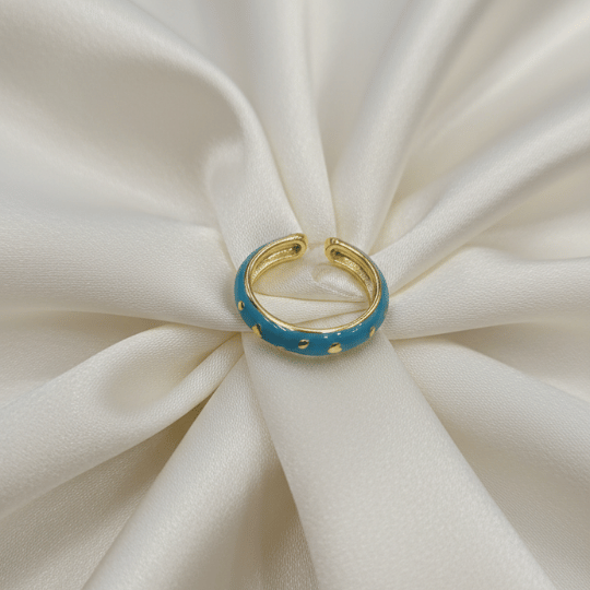 Sky Blue Enamel CZ Dot Open Band Ring