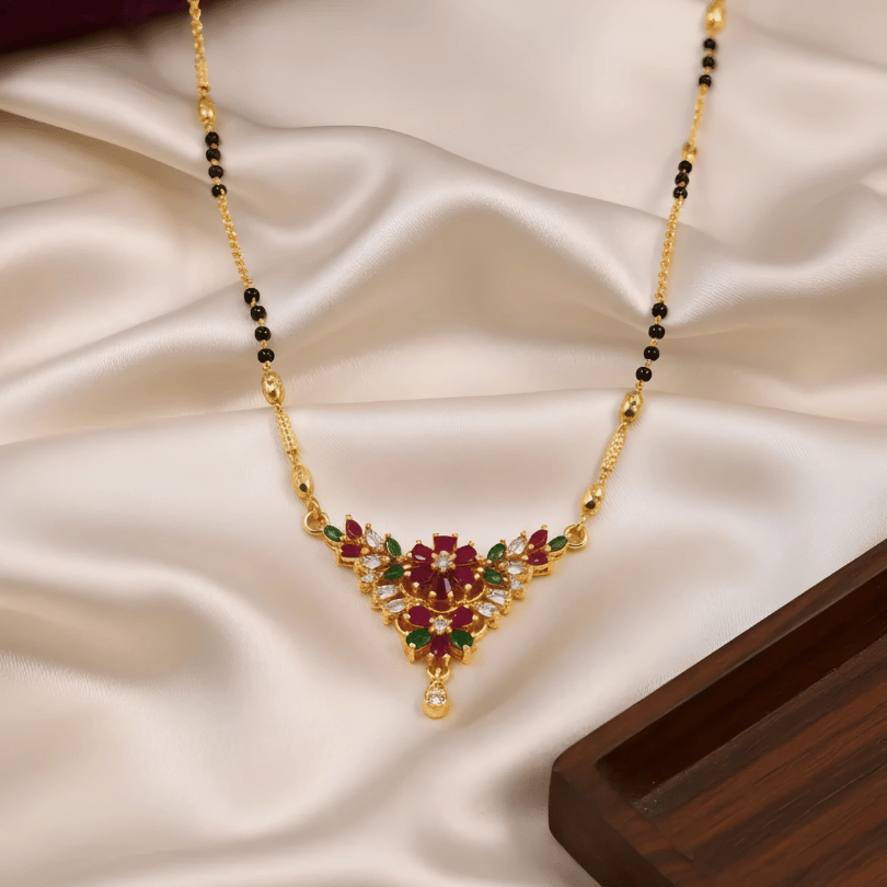 1 Gram Gold Floral  CZ Mangalsutra