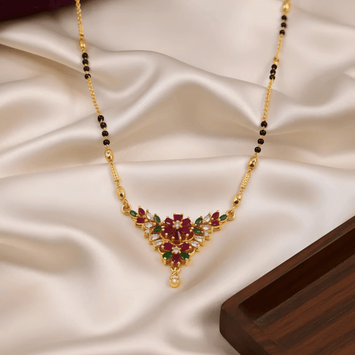 1 Gram Gold Floral  CZ Mangalsutra