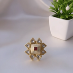 Rajwadi Geometric Polki Star Ring with Ruby Square Centre