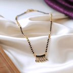 One Gram Gold Black Bead Mangalsutra with CZ Pendant