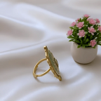 Rajwadi Jade Green Enamel Marquise Ring with Filigree Border & Emerald Drops