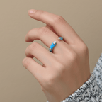 Sky Blue Enamel CZ Dot Open Band Ring