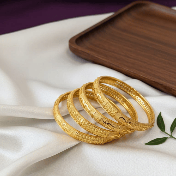 One Gram Gold Leaf Texture Bangles