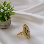 Rajwadi Layered Lotus Ring with Jade Petals, Twisted Rope Border & Ruby Centre
