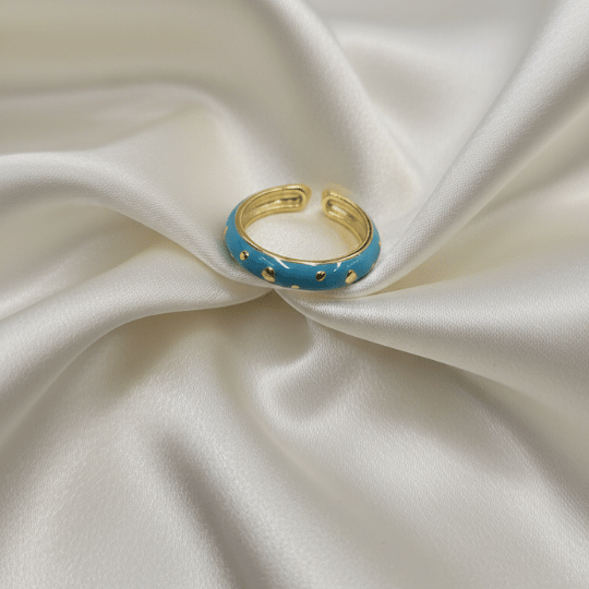 Sky Blue Enamel CZ Dot Open Band Ring