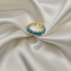 Sky Blue Enamel CZ Dot Open Band Ring