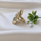 Rajwadi Mughal Purse Ring with Jali Work, Pearl Teardrop & Sapphire Lotus