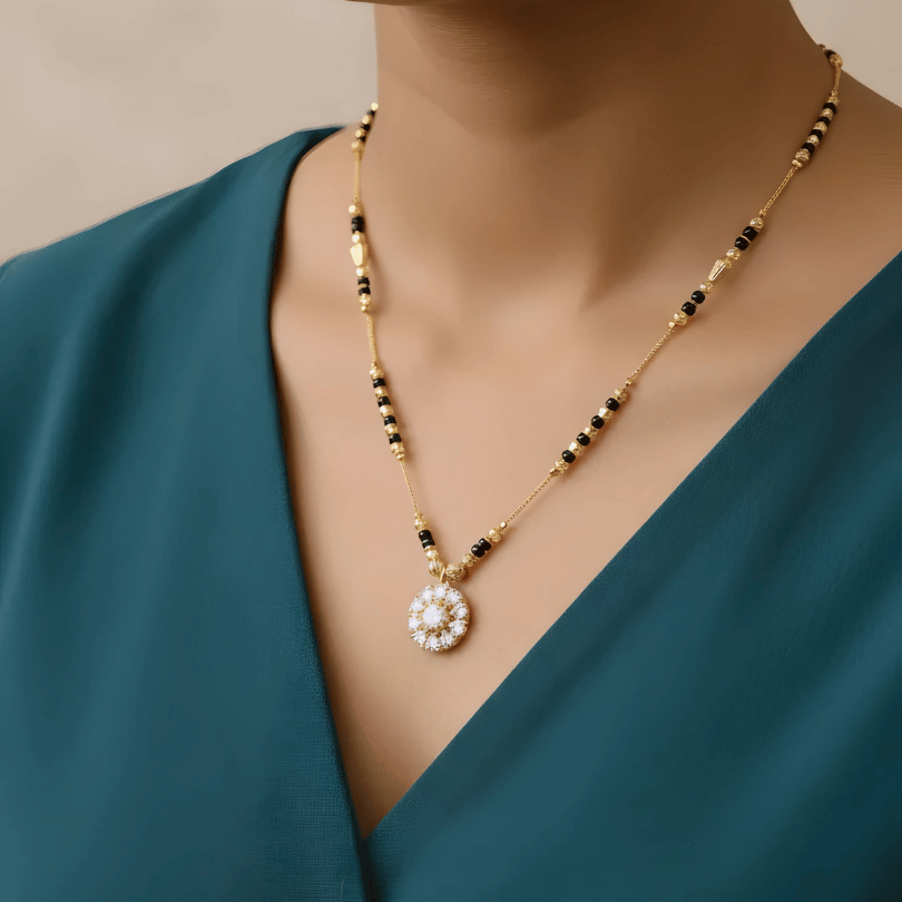 1 Gram Gold Sunflower CZ Pearl Mangalsutra