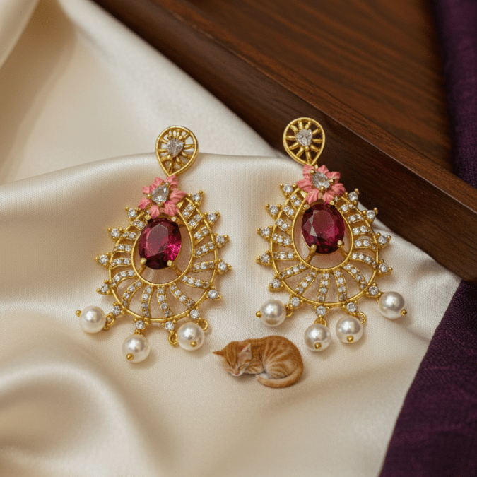 CZ  Pendant Set with Earrings with Pearl