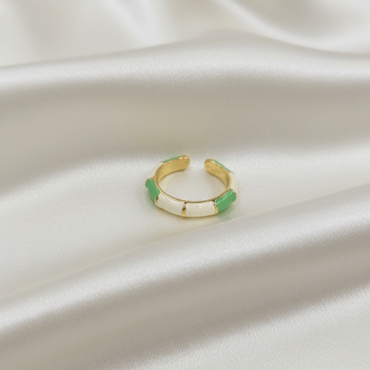 Mint Green White Enamel Segment Open Band Ring