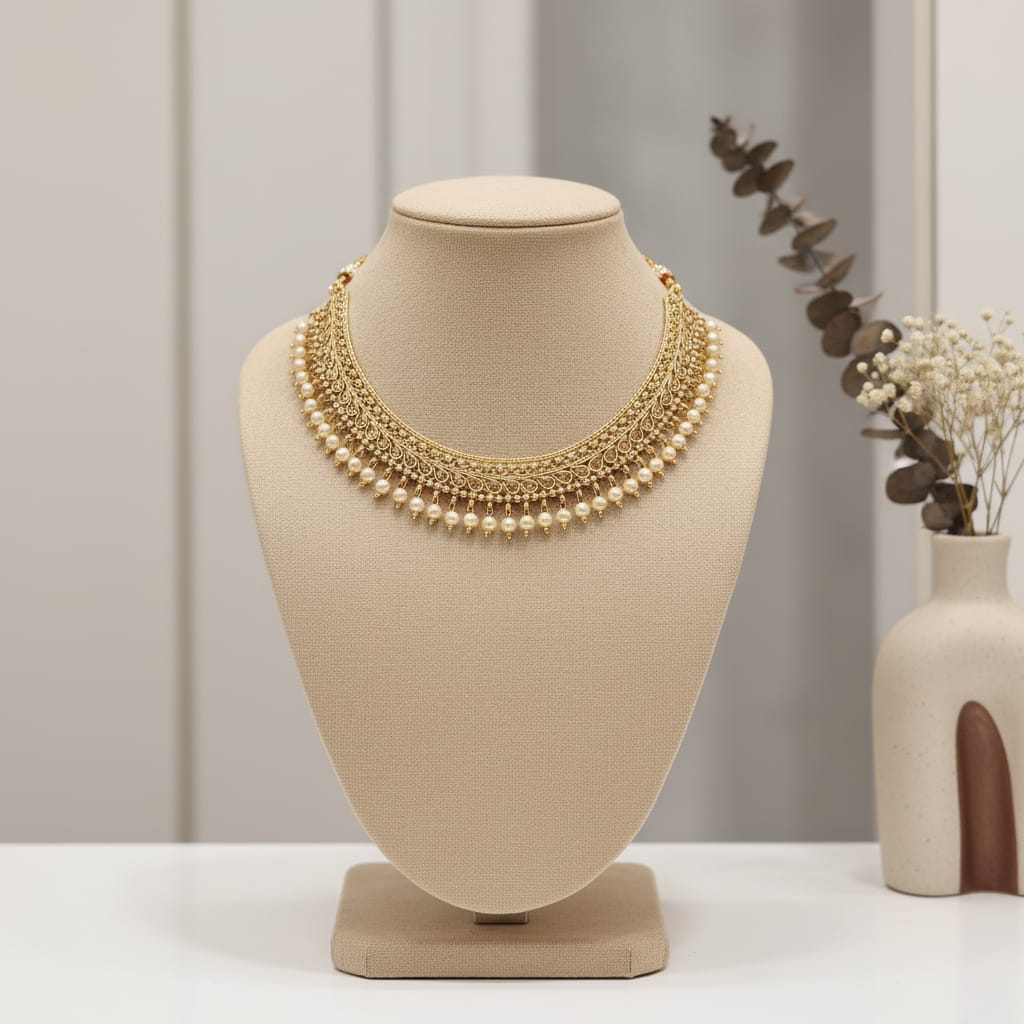 Rajwadi Antique Gold Paisley Choker Necklace